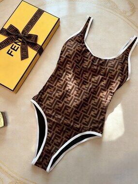 Fendi FF Logo Contrast Trim Swimsuit